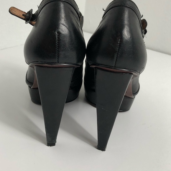 No 704b. Black Leather Platform Side Cage Heels 38 - Picture 4 of 8